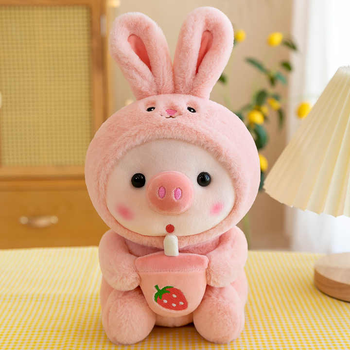 Cute Pig With Boba Plush