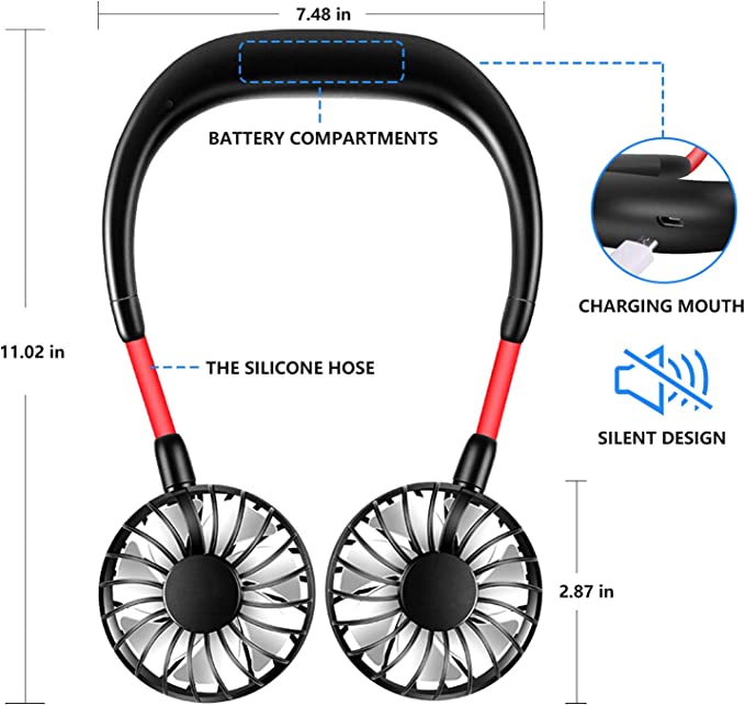 Portable USB Rechargeable Neckband Sport Fan Lazy Neck Hanging Dual Cooling Fan