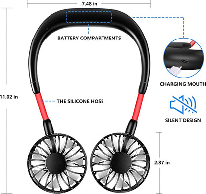 Portable USB Rechargeable Neckband Sport Fan Lazy Neck Hanging Dual Cooling Fan