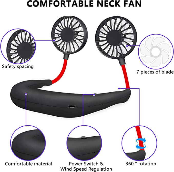 Portable USB Rechargeable Neckband Sport Fan Lazy Neck Hanging Dual Cooling Fan