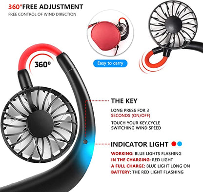 Portable USB Rechargeable Neckband Sport Fan Lazy Neck Hanging Dual Cooling Fan