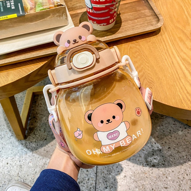 Cute Bear Water Bottle with Straw
