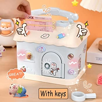 Cottage Piggy Bank W Stickers & Key