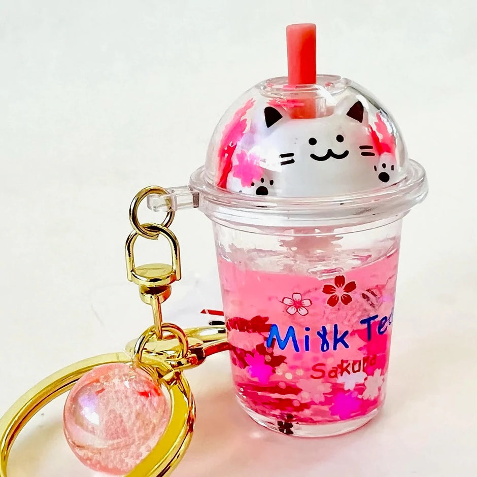 Milk Tea W/Cat face Keychain