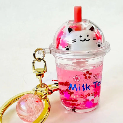 Milk Tea W/Cat face Keychain