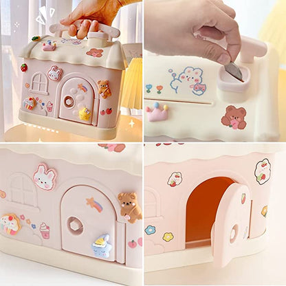 Cottage Piggy Bank W Stickers & Key